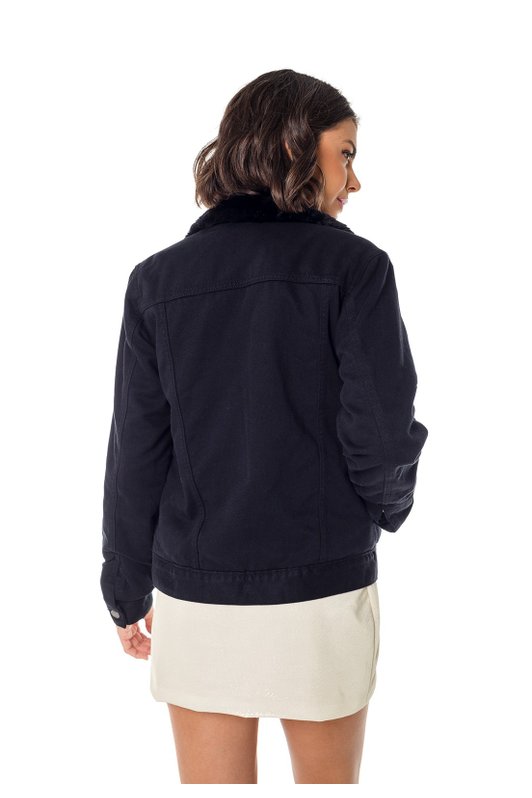 dz9132 alg jaqueta jeans feminina regular com pelo preta denim zero costas
