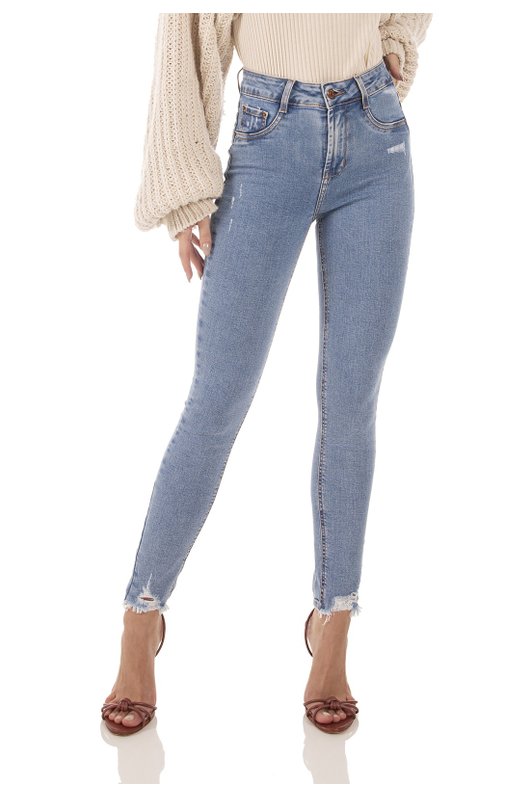 dz3605 com calca jeans feminina skinny media cigarrete com puidos denim zero frente prox