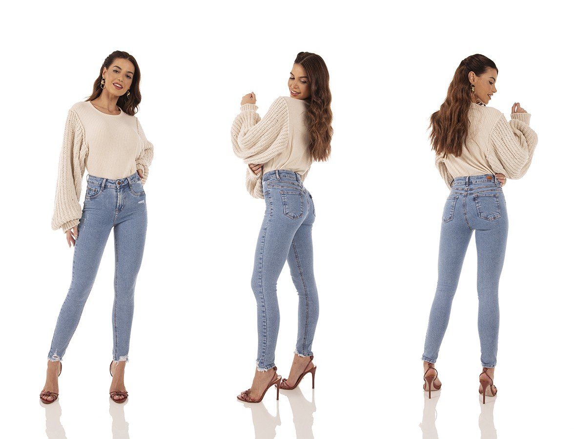 dz3605 com calca jeans feminina skinny media cigarrete com puidos denim zero tripla