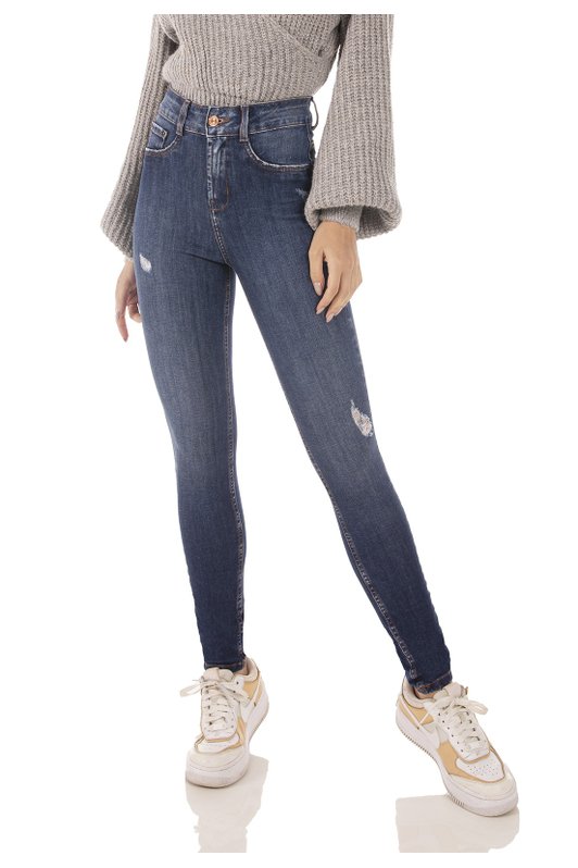 dz3752 ts calca jeans feminina skinny media cigarrete com puidos denim zero frente prox