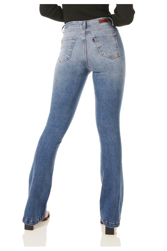 dz3779 re calca jeans feminina flare media tradicional denim zero costas prox