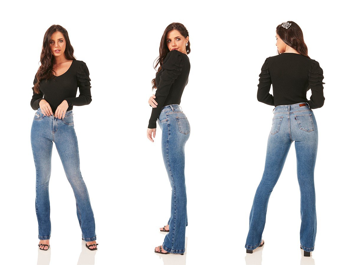 dz3779 re calca jeans feminina flare media tradicional denim zero tripla