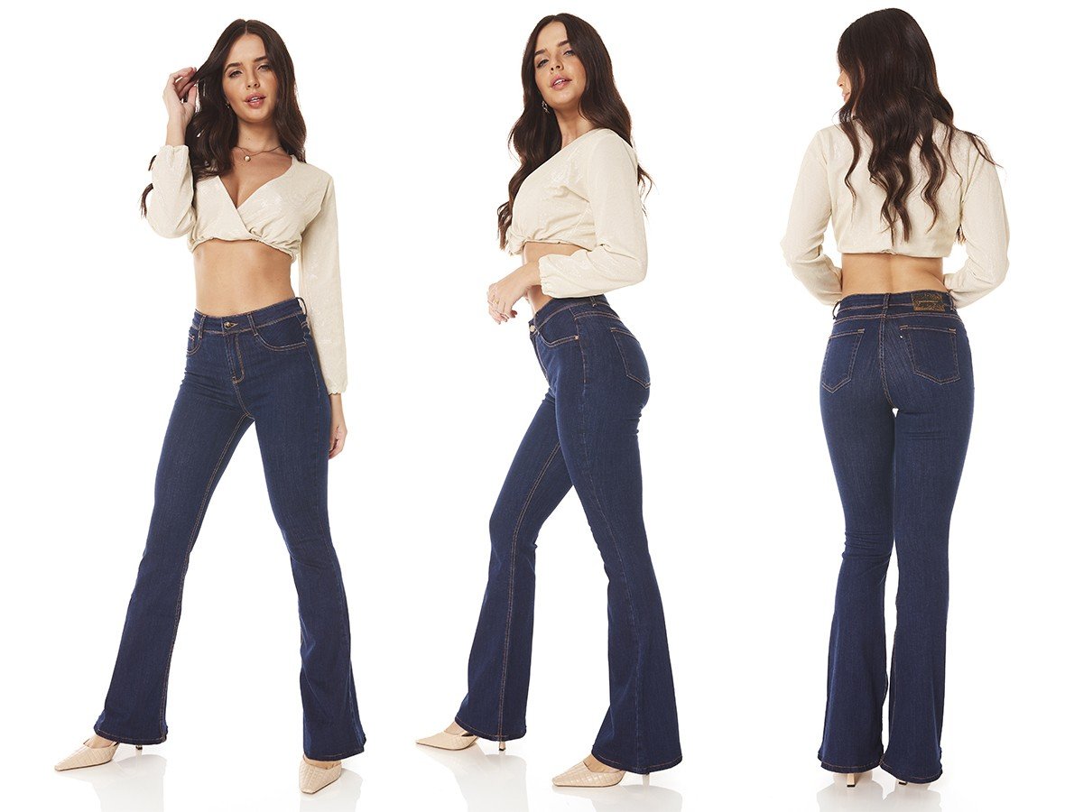 dz3814 com calca jeans feminina flare media tradicional denim zero tripla