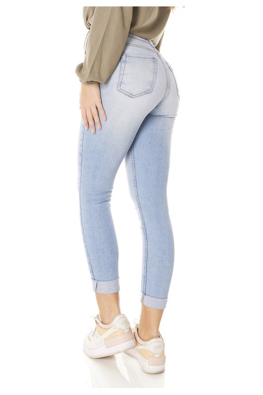 dz3806 re calca jeans feminina skinny media cigarrete clarinha denim zero costas prox