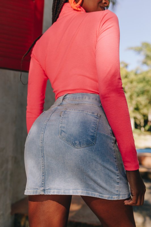 dz7203 com saia jeans feminina tubinho clarinha denim zero costas prox