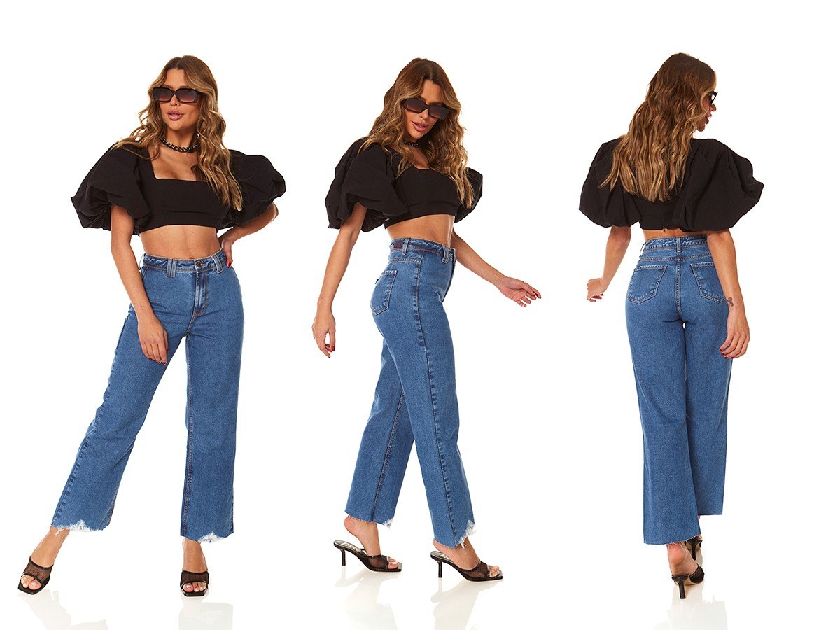 dz3869 alg calca jeans feminina wide leg max com barra irregular denim zero trio