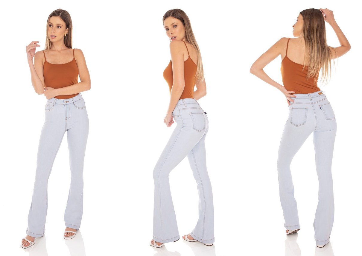 dz3413 calca jeans feminina flare media clarinha denim zero tripla