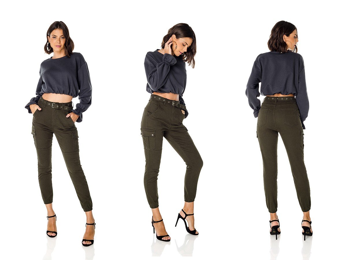 dz3688 com calca jeans feminina mom fit colorida com cinto verde militar denim zero trio