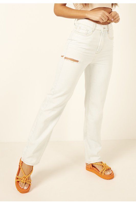 dz3950 alg calca jeans feminina dad pants com rasgos na lateral denim zero frente prox