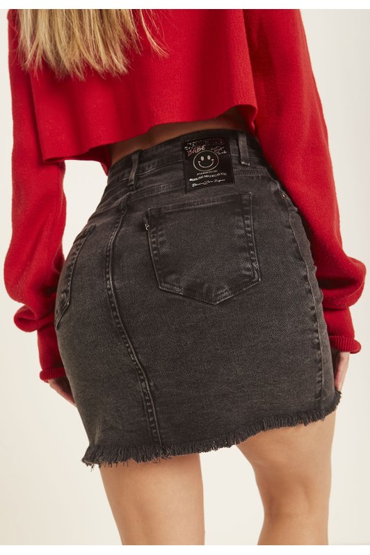 dz7237 saia jeans feminina tubinho com barra irregular denim zero detalhe