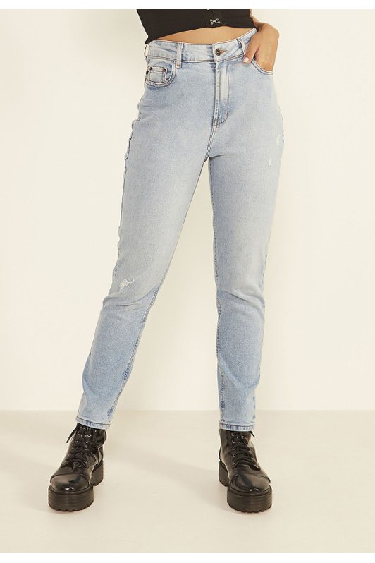 dz20013 com calca jeans feminina mom fit cropped denim zero frente prox