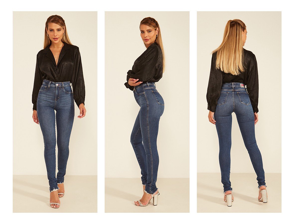 dz20055 re calca jeans feminina skinny media com barra desfiada denim zero trio
