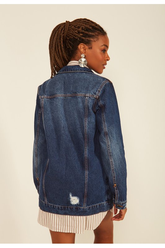 dz9157 jaqueta jeans feminina oversize com puidos denim zero costas