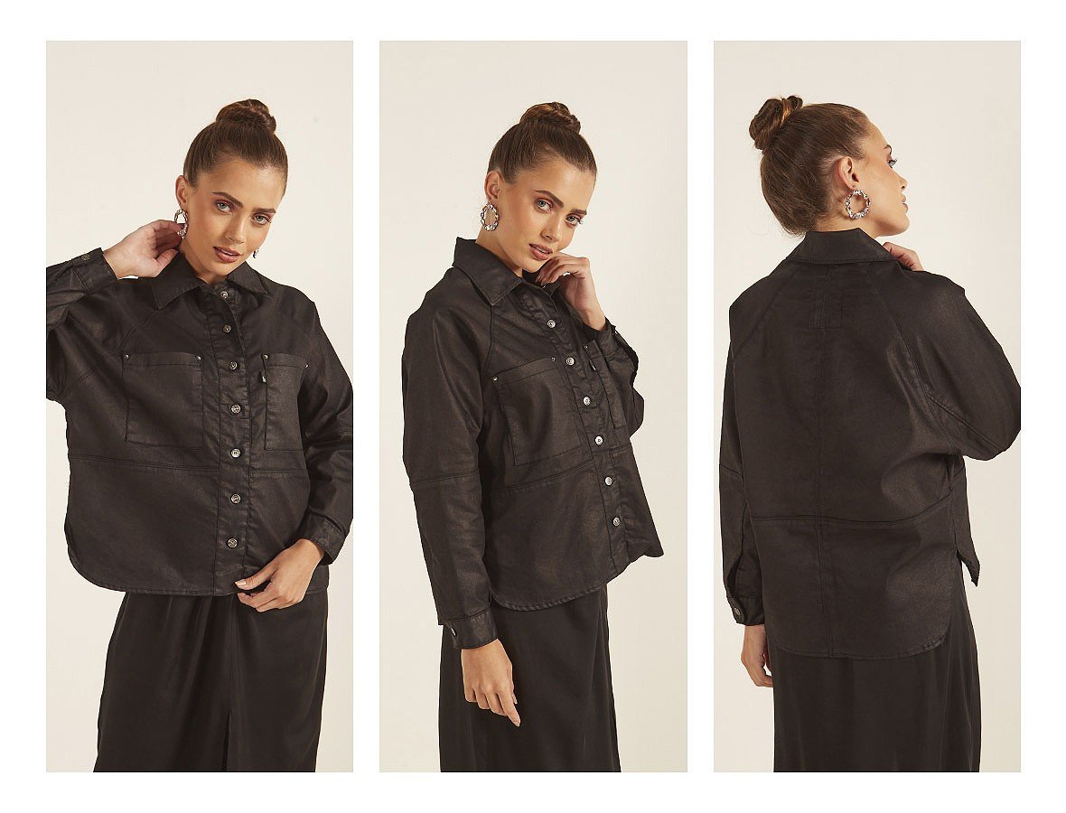 dz9161 jaqueta feminina shacket com bolsos utilitarios denim zero trio