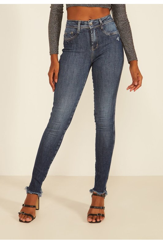 dz20059 com calca jeans feminina skinny media com barra desfiada denim zero frente prox