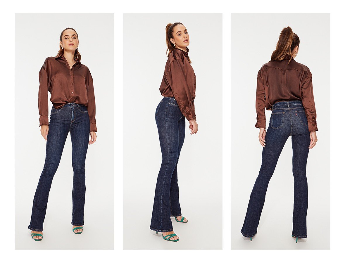 dz20317 com calca jeans feminina flare media alongada denim zero trio