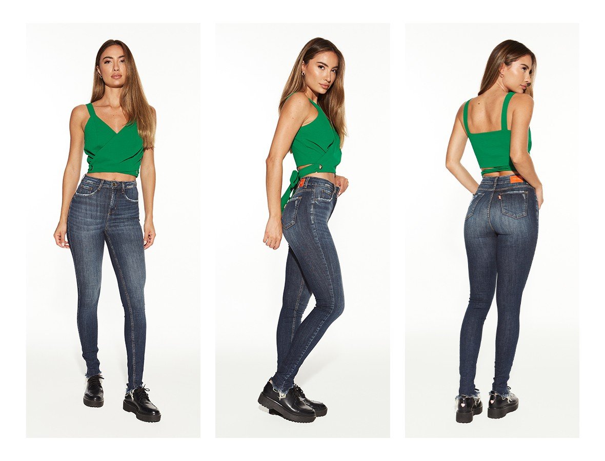 dz20446 com calca jeans feminina skinny media barra desfiada denim zero trio