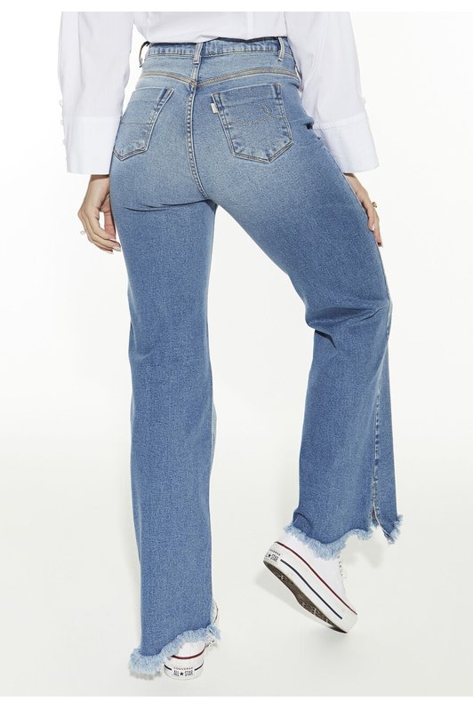 dz20503 com calca jeans feminina wide leg fit com abertura lateral denim zero costas crop easy resize com
