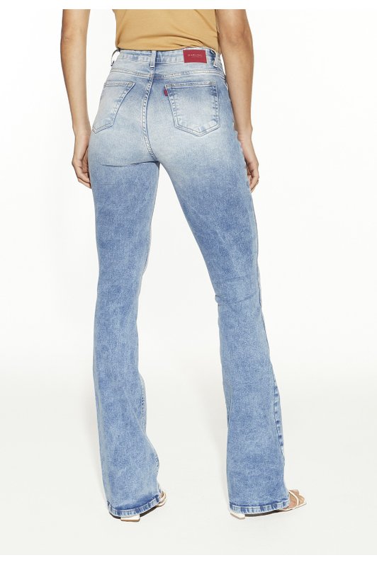 dz20476 com calca jeans feminina flare media alongada denim zero costas prox