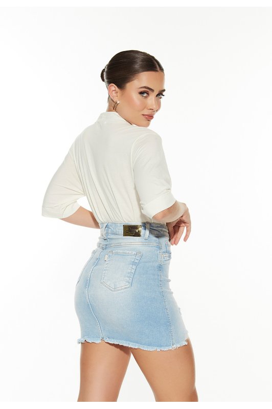 dz7275 com saia jeans feminina tubinho hot pants com barra irregular denim zero costas