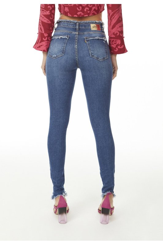 dz20547 com calca jeans feminina skinny com desfiados no cos e bolsos denim zero costas pr