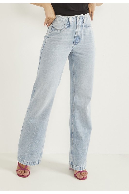 dz20562 alg calca jeans feminina wide leg com termocolante nos bolsos denim zero fren
