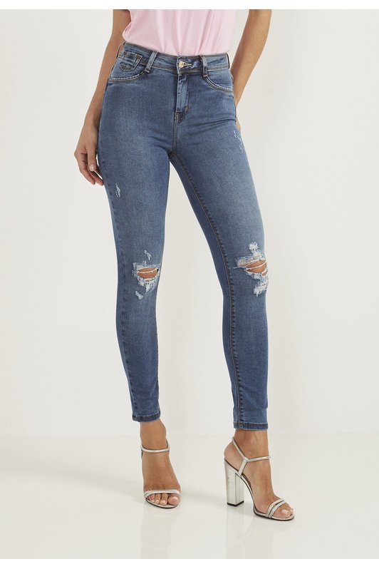 dz20097 re calca jeans feminina skinny cigarrete cintura media com rasgos no joelho fr