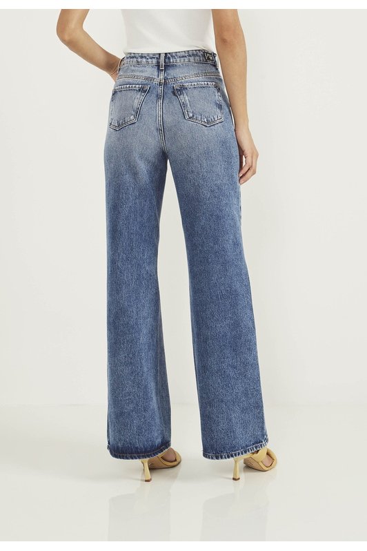 dz20622 alg calca jeans feminina wide leg com recortes frontas e leves puidos costas p